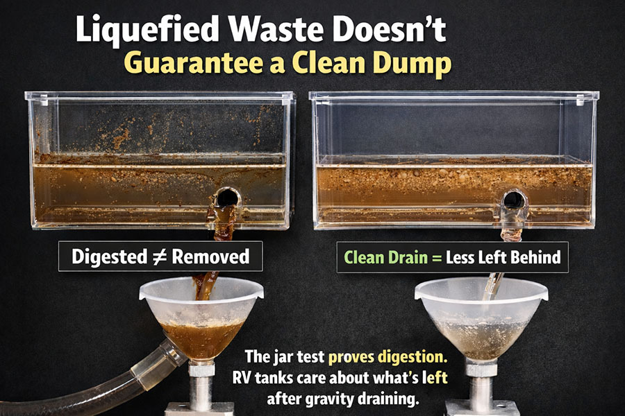 Enzyme digestors liquify waste fast but do not perform better than mineral based treatments in RV holding tanks