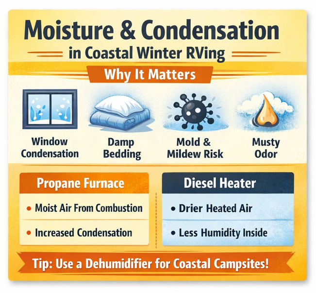 RV moisture and condensation from heater comparison chart RV moisture and condensation from heater comparison chart