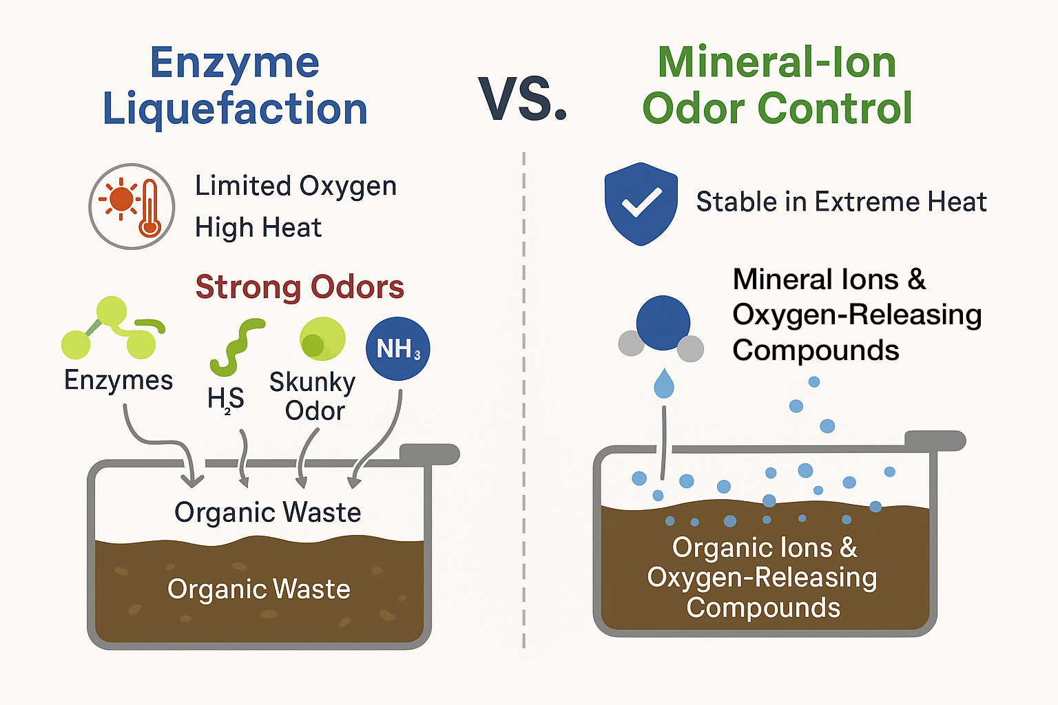 RV black tank odor control heat performance comparison between enzyme and mineral-based treatments