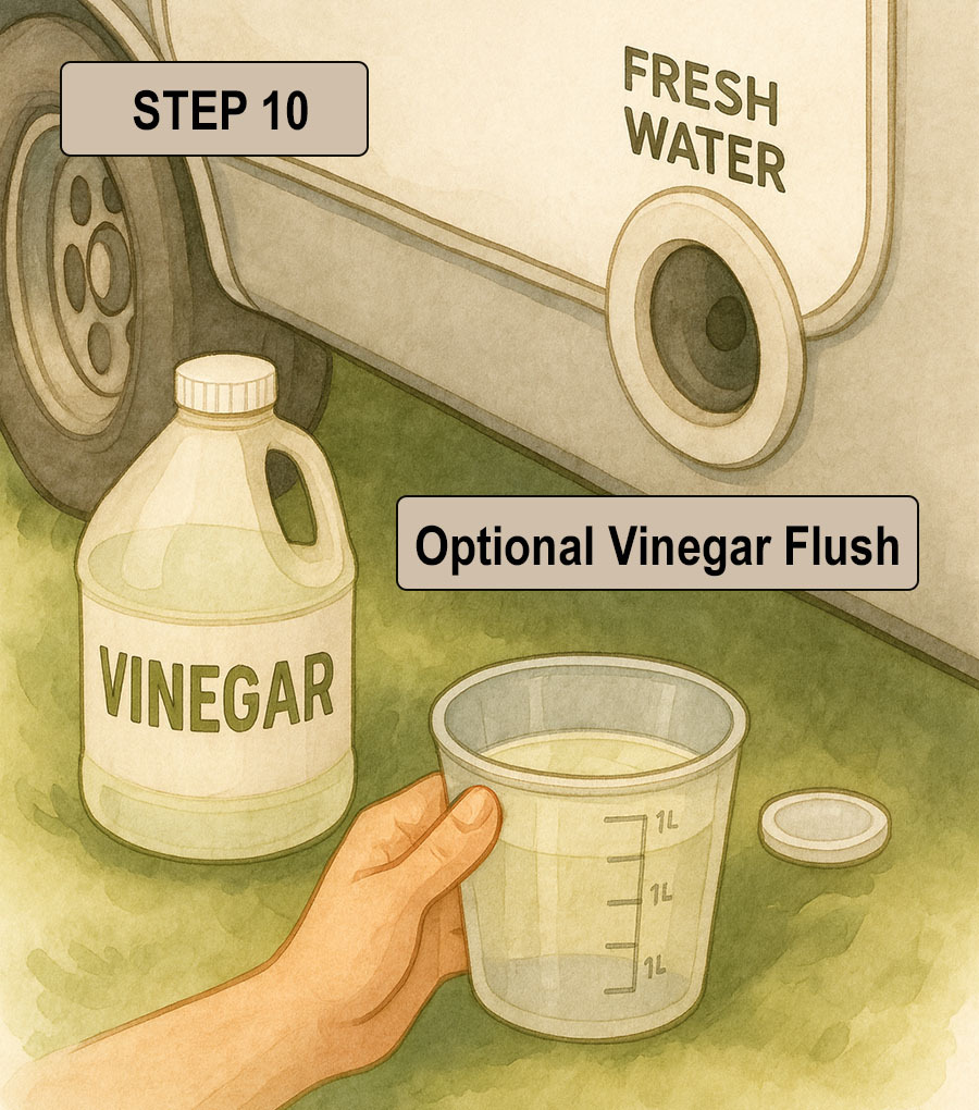 Preparing diluted white vinegar for an optional fresh water rinse