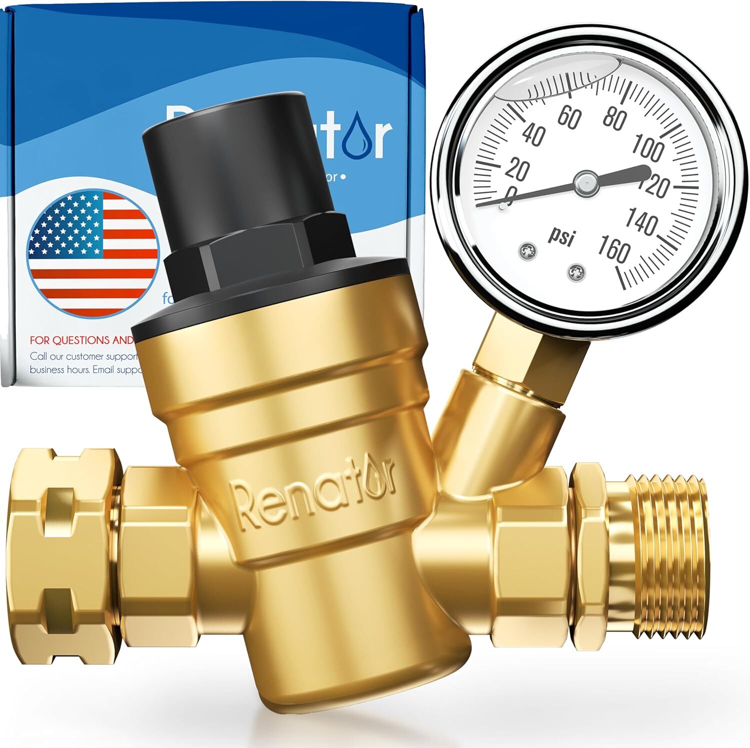 RV water pressure regulator with gauge